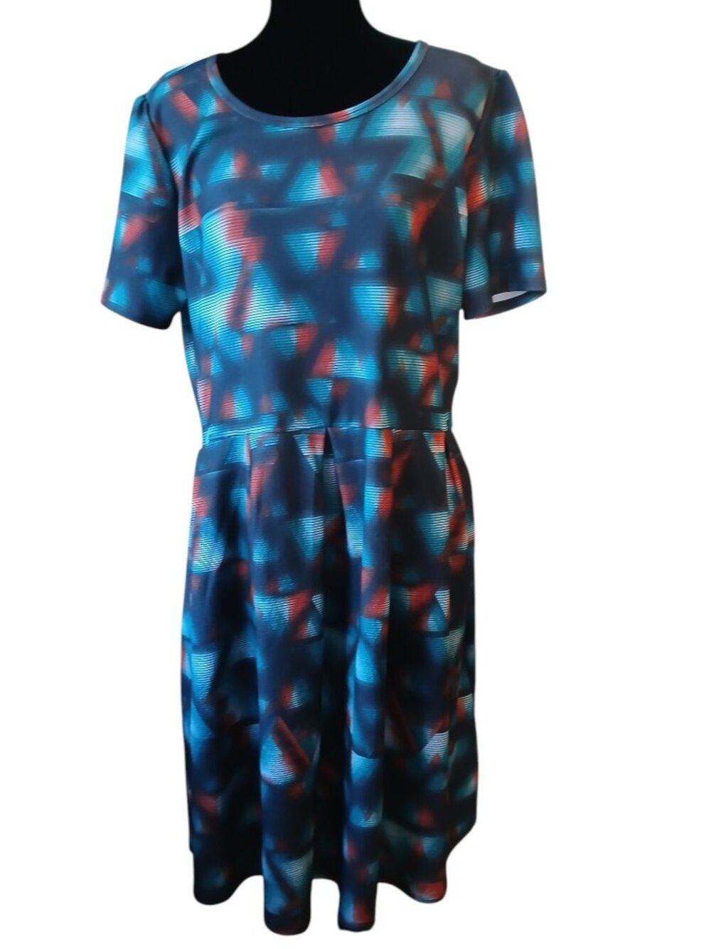 LuLaRoe Amelia Dress Green Red Teal Pleated Short Sleeve Womens Size 3XL